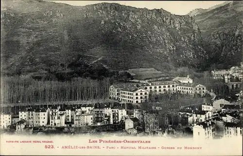 Ak Amelie les Bains Pyrénées Orientales, Parc, Hopital Militaire, Gorges du Mondony