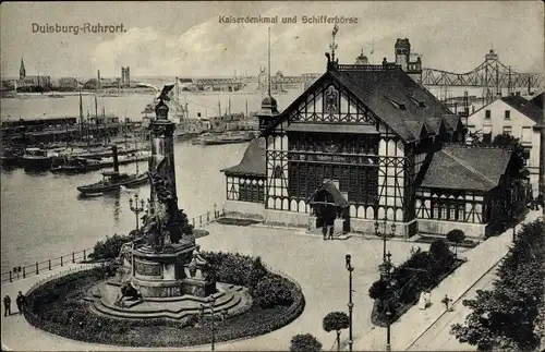 Ak Ruhrort Duisburg im Ruhrgebiet, Kaiserdenkmal, Schifferbörse