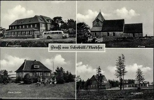 Ak Schobüll Husum in Nordfriesland, Kirche, Friesenheim, Waldschule, Haus Soltau
