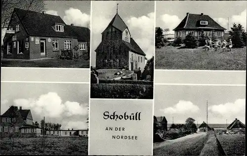 Ak Schobüll Husum in Nordfriesland, Kirche, Kinder, Ortsansichten