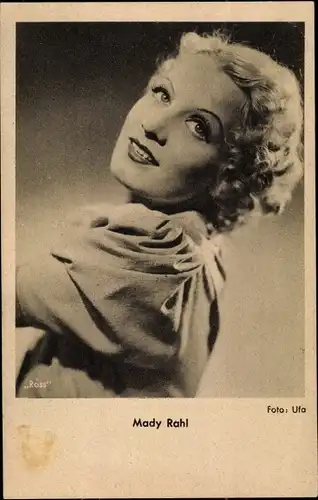 Ak Schauspielerin Mady Rahl, Portrait