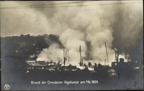Ak Dresden, Brand der Vogelwiese, 2. August 1909