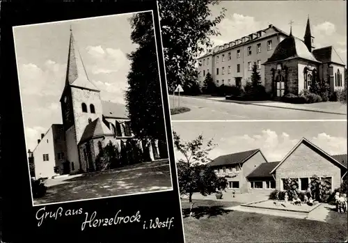Ak Herzebrock Clarholz in Westfalen, Kirche, Straßenpartie, Gebäude, Sandkasten