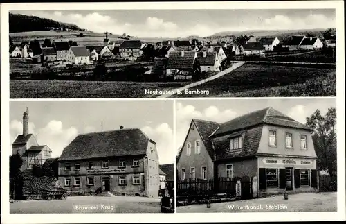 Ak Neuhausen bei Bamberg Priesendorf Oberfranken, Warenhandlung, Brauerei Krug, Totale