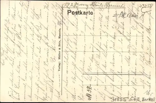 Ak Groß Berkel Aerzen im Weserbergland, Gasthaus Unter'n Linden, Kirche, Totalansicht