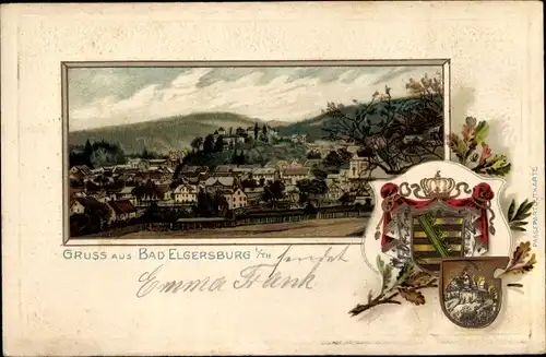 Präge Wappen Litho Elgersburg in Thüringen, Blick auf den Ort