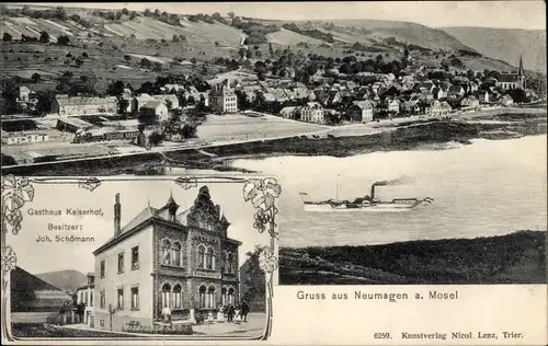 Ak Neumagen an der Mosel, Gasthof Kaiserhof, Totalansicht der Ortschaft