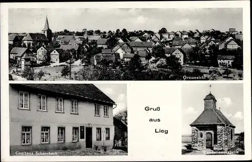 Ak Lieg im Hunsrück, Wendelinuskapelle, Gasthaus, Totalansicht der Ortschaft