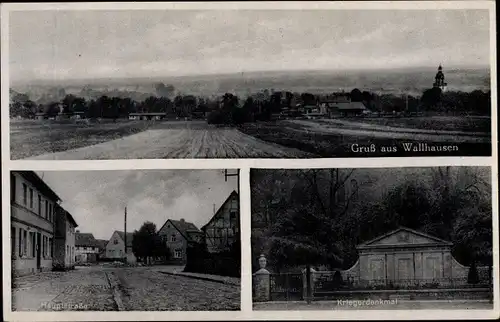 Ak Wallhausen an der Helme in Sachsen Anhalt, Kriegerdenkmal, Hauptstraße, Blick auf den Ort