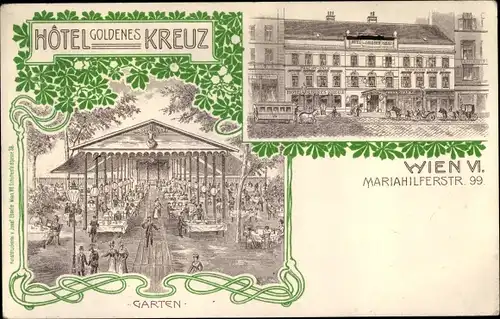 Litho Wien 6. Mariahilf Österreich, Hotel Goldenes Kreuz, Mariahilferstraße 99