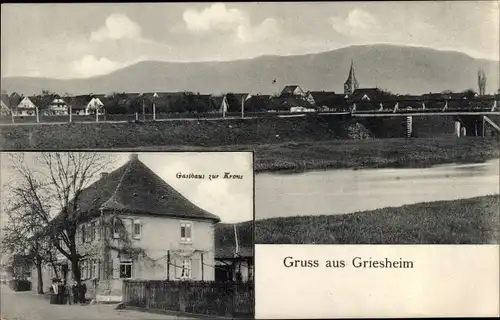 Ak Griesheim bei Darmstadt, Gasthaus zur Krone, Blick auf den Ort