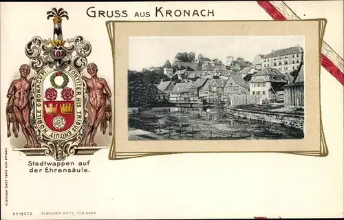 Präge Wappen Ak Kronach in Oberfranken, Blick auf den Ort