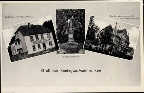 Ak Knetzgau am Main Unterfranken, Gemischtwarenhandlung, Kriegerdenkmal, Gasthaus