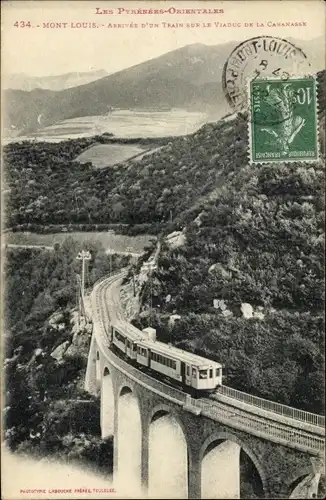 Ak Mont Louis Pyrénées Orientales, Arrivee d'un Train sur le Viaduc de la Cabanasse