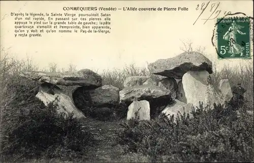 Ak Commequiers Vendée, L'Allee couverte de Pierre Folle