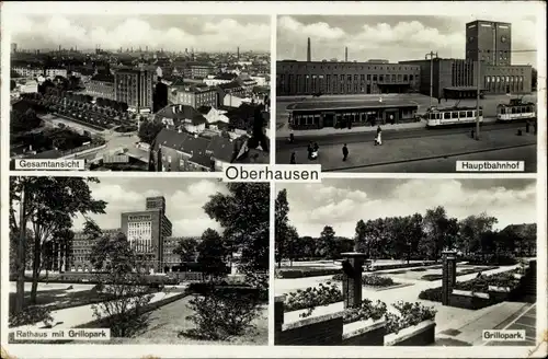 Ak Oberhausen Rhein, Hauptbahnhof, Grillopark, Rathaus