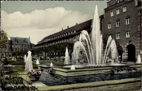 Ak Oberhausen Rhein, Friedensplatz, Springbrunnen