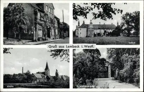 Ak Lembeck Dorsten in Westfalen, Schloss, Gasthof Zur Herrlichkeit, Kirche, St. Michaelis Stift