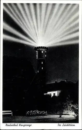 Ak Nordseebad Wangerooge in Ostfriesland, Leuchtturm bei Nacht