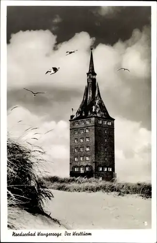 Ak Nordseebad Wangerooge in Ostfriesland, Westturm, Möwen im Flug