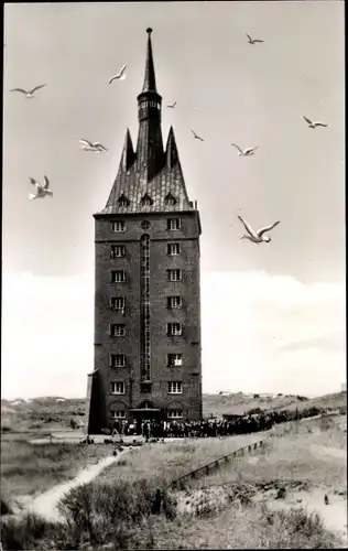 Ak Nordseebad Wangerooge in Ostfriesland, Westturm, Möwen im Flug