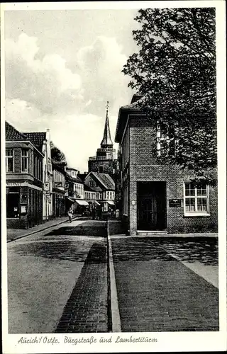 Ak Aurich, Burgstraße und Lambertiturm, Kirche