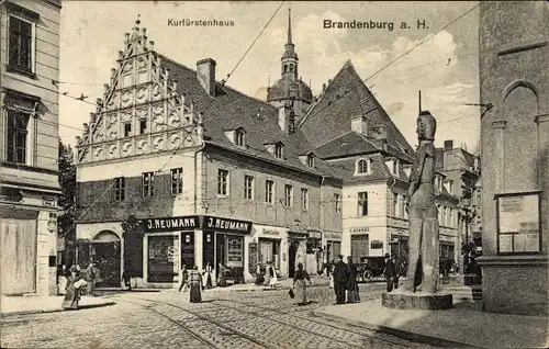 Ak Brandenburg an der Havel, Kurfürstenhaus, Straßenpartie, Geschäft J. Neumann