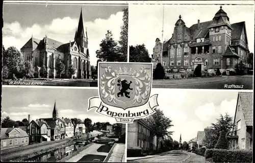 Wappen Ak Papenburg im Emsland, Rathaus, St. Antonius Kirche, Hauptkanal