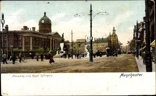 Ak Manchester England, Piccadilly with Royal Infirmary