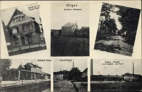 Ak Hilgen Burscheid im Rheinisch Bergischen Kreis, Kirche, Pfarrhaus, Handlung, Postamt, Bahnhof