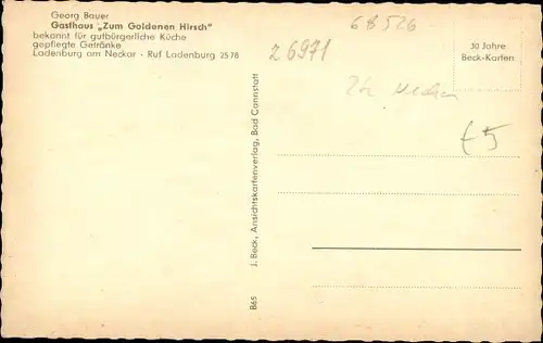 Ak Ladenburg am Neckar Baden, Gasthaus zum Goldenen Hirsch