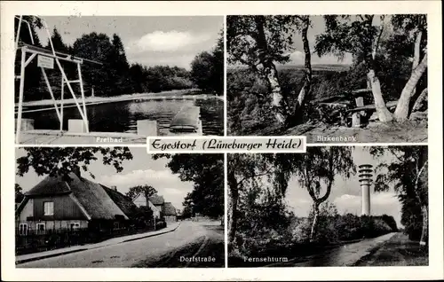 Ak Egestorf in der Lüneburger Heide, Birkenbank, Fernsehturm, Dorfstraße, Freibad