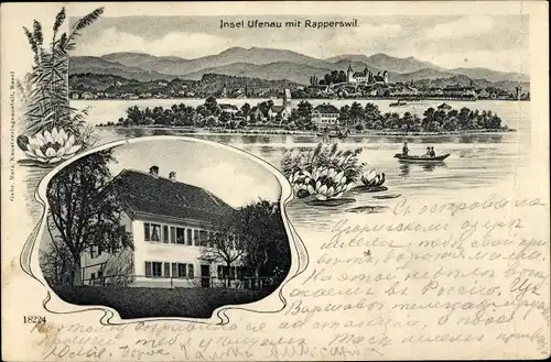 Ak Insel Ufenau Kanton Schwyz, Panorama mit Rapperswil, Wohnhaus