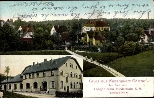 Ak Langenleuba Niederhain in Thüringen, Gesamtansicht, Gasthof Kiesshauer
