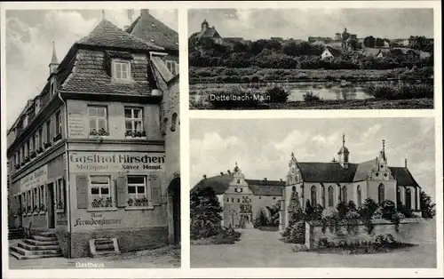 Ak Dettelbach am Main Unterfranken, Gasthof zum Hirschen, Kirche, Blick auf den Ort