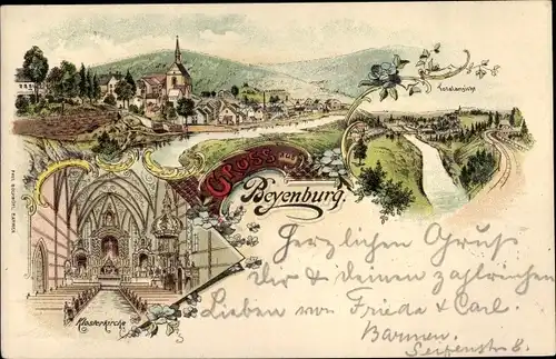 Litho Beyenburg Wuppertal in Nordrhein Westfalen, Blick auf den Ort, Klosterkirche, Innenansicht