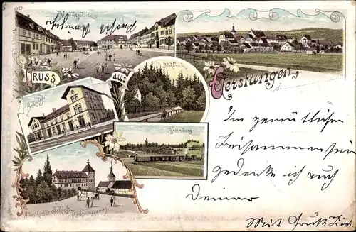 Litho Gerstungen in Thüringen, Marktplatz, Bahnhof, Schloss, Weinberg, Kohlbach