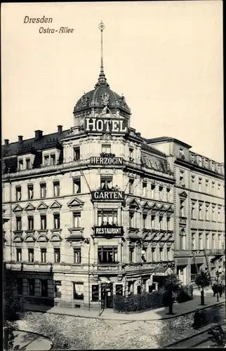 Ak Dresden Zentrum Altstadt, Ostra Allee, Hotel Herzogin