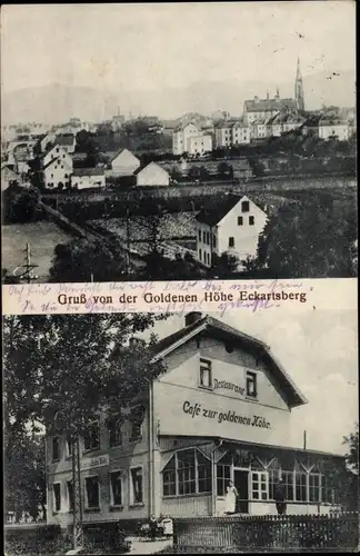 Ak Eckartsberg Mittelherwigsdorf Oberlausitz, Cafe zur goldenen Höhe, Blick auf den Ort