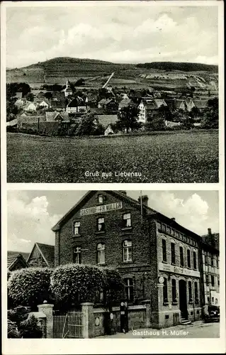 Ak Liebenau in Hessen, Totalansicht der Ortschaft, Gasthaus