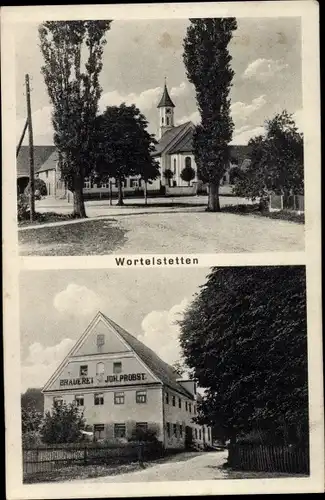 Ak Wortelstetten Buttenwiesen Schwaben, Kirche, Brauerei