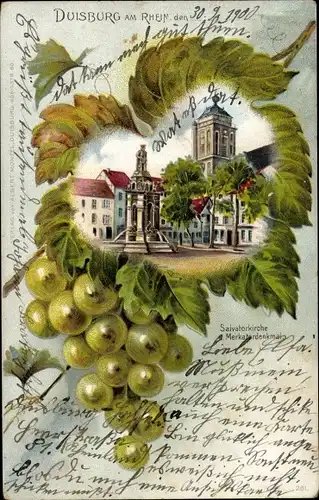 Weinblatt Litho Duisburg im Ruhrgebiet, Salvatorkirche, Merkatordenkmal