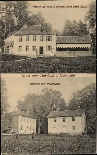 Ak Hainhaus Vielbrunn Michelstadt im Odenwald, Wirtschaft zum Hainhaus, Kapelle, Pfarrhaus