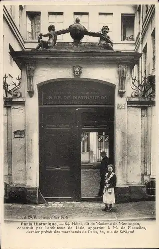 Ak Paris Temple, Hôtel dit de Madame de Montespan, 52 Rue de Sévigné, Usine de Distribution