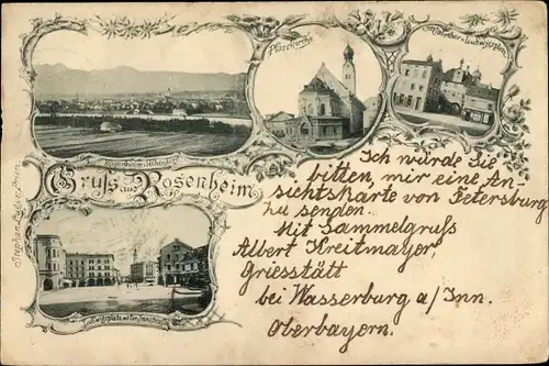 Ak Rosenheim Oberbayern, Ludwigsplatz, Pfarrkirche, Innstraße