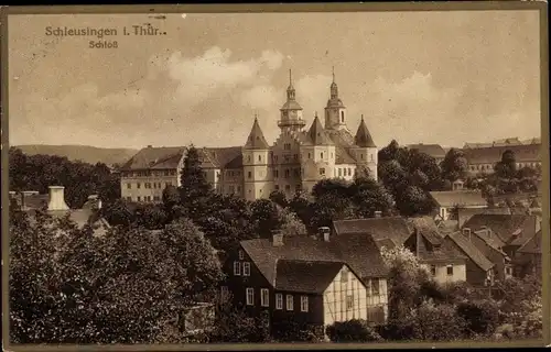 Ak Schleusingen in Thüringen, Blick auf den Ort mit Schloss