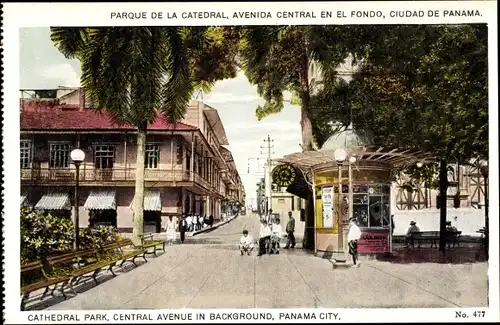 Ak Panama City Panama, Cathedral Park, Central Avenue