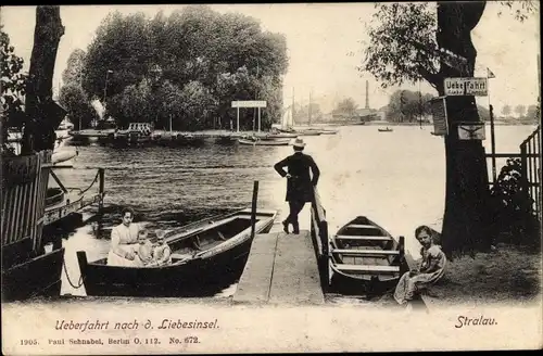 Ak Berlin Friedrichshain Stralau, Überfahrt nach der Liebesinsel