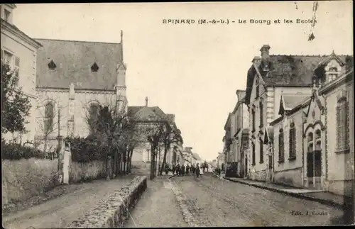 Ak Epinard Maine et Loire, Le Bourg et les Ecoles