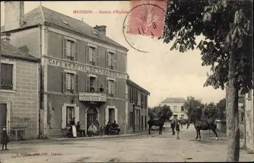 Ak Mézidon Calvados, Station d'Estalons, Cafe et Hotel du Chemin de Fer